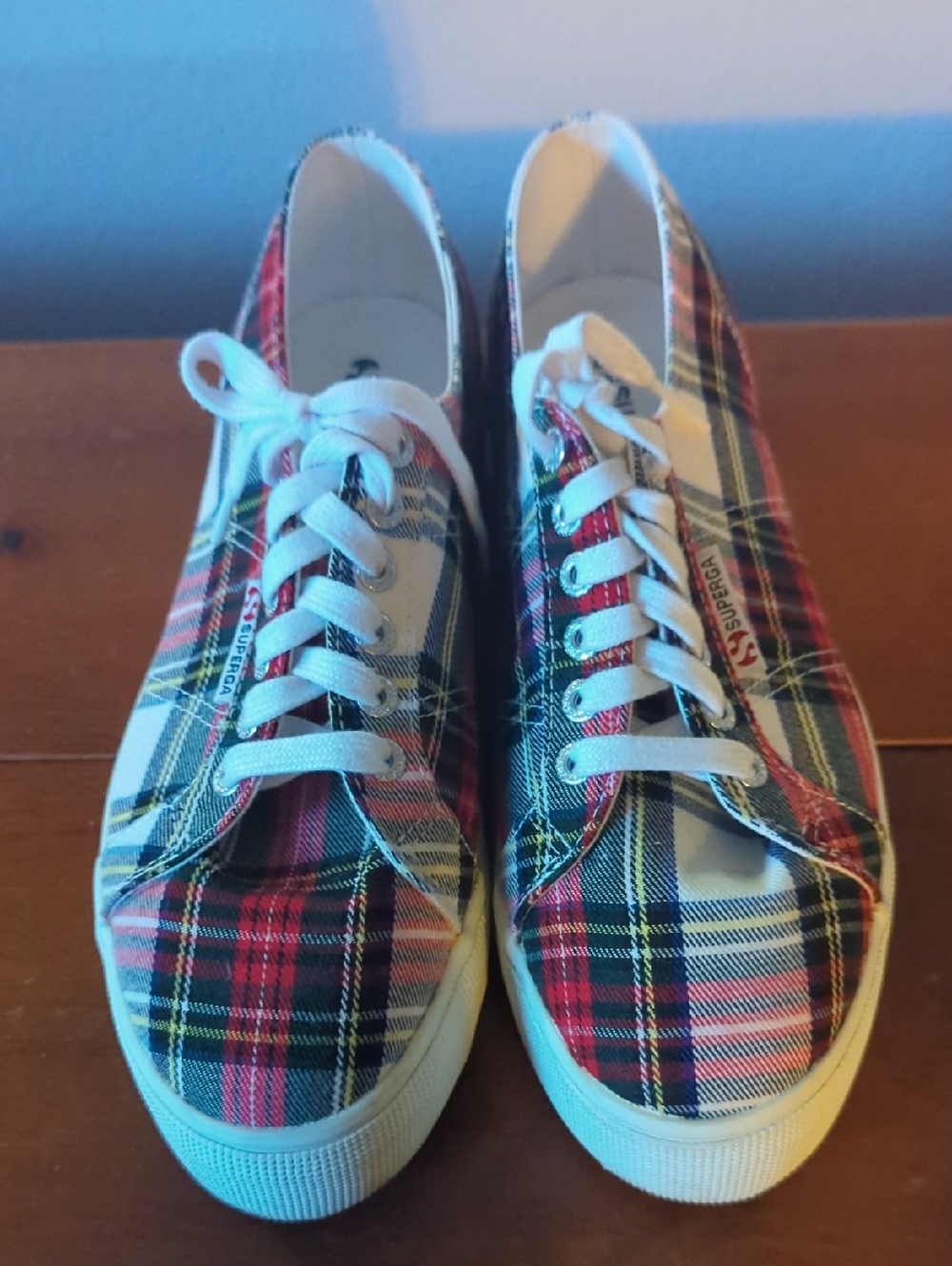 Superga Red and Black Tartan Low-Top Sneakers